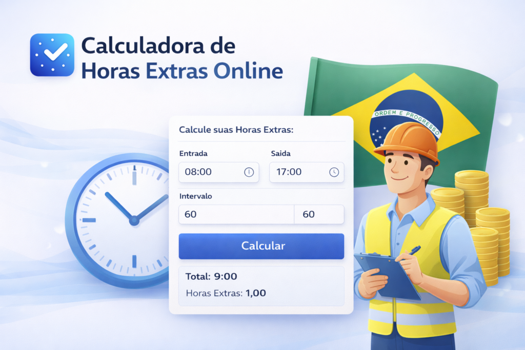 Calculadora de Horas Extras online para calcular horas extras e jornada de trabalho